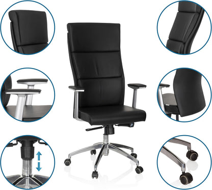 hjh OFFICE 600400 directiestoel MONZA 20 leder zwart bureaustoel bureaustoel bekleed hoge rugleuning