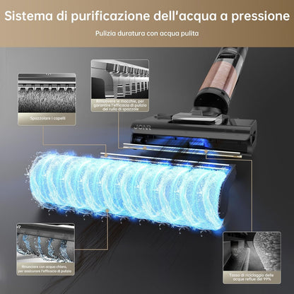 JONR 17.000 Pa ED 12 Pro Max nat-/droogzuiger (ED 12 upgrade-versie), lcd-display, 180° plat design, 40 minuten looptijd, 70 °C zelfreiniging, 5 minuten FlashDry en reiniging onder laagstaande vloeren