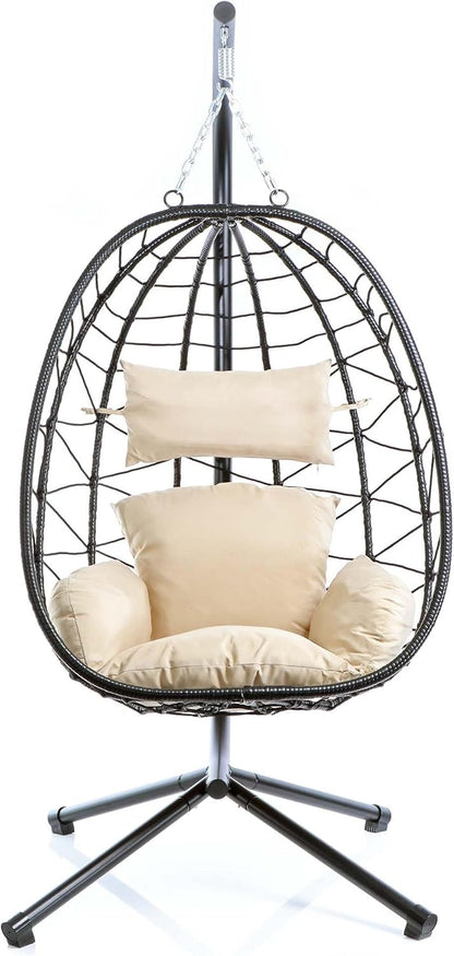 Wiltec hangstoel loungestoel in- en outdoor tot 130 kg cocoon eistoel eggchair met frame en kussens