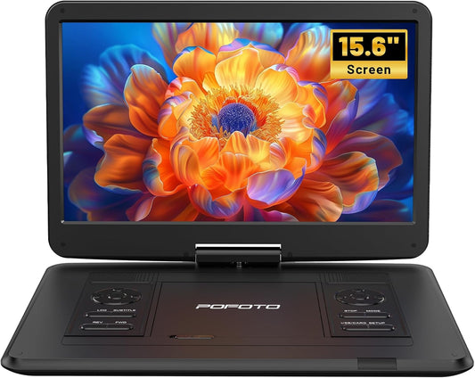 POFOTO Draagbare dvd-speler, 43,9 cm (17,5 inch), HD-scherm, 39,6 cm (15,6 inch), 6 uur batterij, ondersteunt multiformaat/SD/USB, geen zones, synchroniseert tv, projector, anti-shock en geheugen