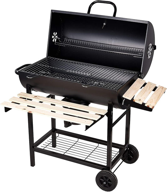 Barbecuewagen, houtskoolgrill, houtskool met wielen, antraciet staande grill, grillhaard incl. geïntegreerde thermometer en ventilatieschuiver, tuingrill, grilloppervlak: 70 x 38,5 cm