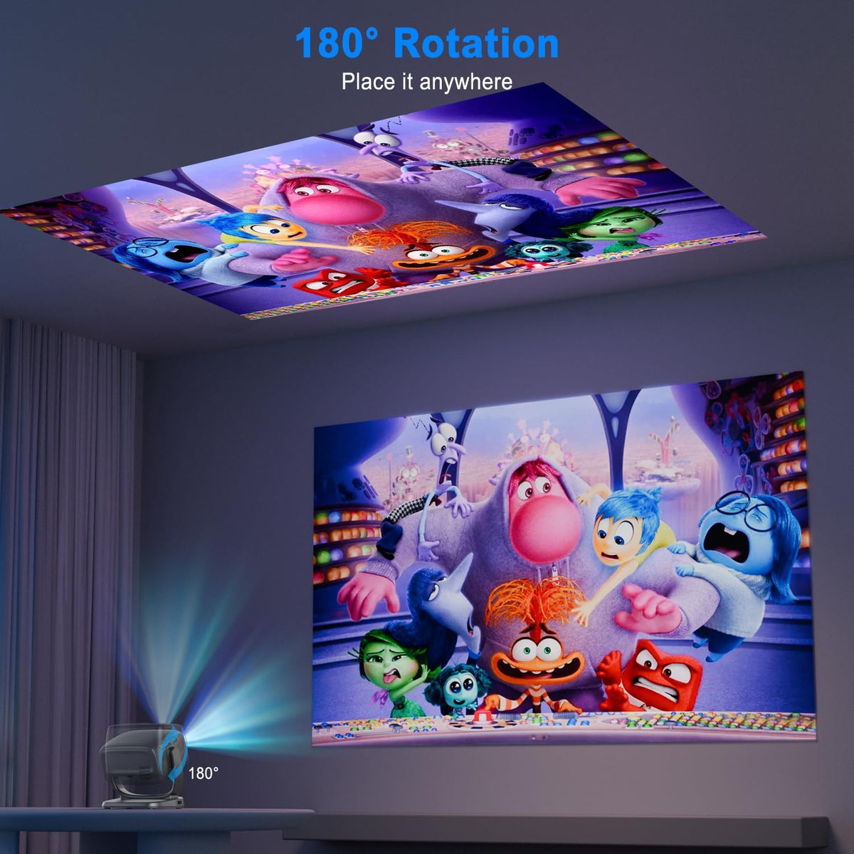 Beamer 4K [elektrische focus/180° draaien] 26.000Lux thuisbioscoop projector met wifi 6 en Bluetooth, Zoom, trapeziumcorrectie, native 1080p, overheadprojector voor iOS/Android smartphone