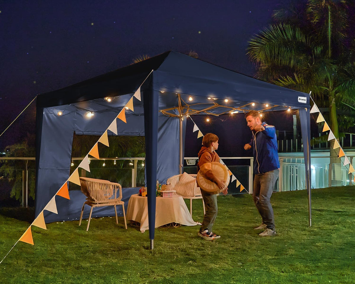 Quictent Paviljoen, 3 x 3 cm, met 4 zijpanelen, vouwpaviljoen met ventilatie, waterdicht, stabiel, winterbestendig, pop-up tuinpaviljoen met 4 zandzakken en roltas, blauw