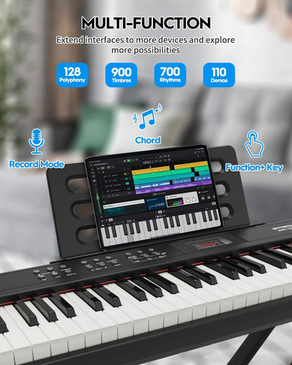 Digitale piano – Elektrische piano – Keyboard – Piano – 88 full-size toetsen – Semi-gewogen en aanslaggevoelig – Inclusief sustainpedaal en hoofdtelefoon