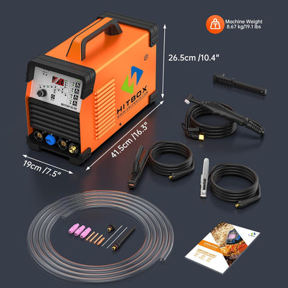 HITBOX 6-in-1 WIG lasapparaat AC/DC, 200 A, pulsfunctie, IGBT invertertechnologie, 2T/4T digitale bediening, nieuwe versie voor aluminium, roestvrij staal en staal (HBT250P AC/DC)
