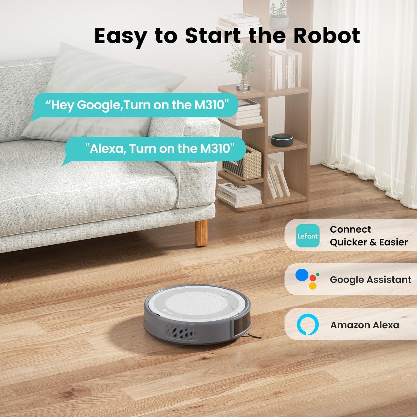 LEFANT M310 Robotstofzuiger met kartering, 4500 Pa, 180 min, voorkomt obstakels, WLAN/app, robotstofzuiger voor dierenharen en harde vloeren, grijs