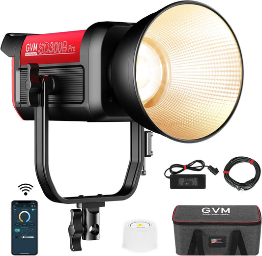 GVM 300 W led-videolamp, 300 W Bowens LED studiolicht 65000Lux/1 m led fotografie continu licht voor video studio YouTube foto video-opnames, CRI97+, 12 effecten, 2700K - 6800K videolicht