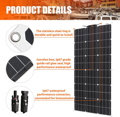 Flexibele Zonnemodule 200W Kit 2×100W 18V Fotovoltaïsche module eenkristal 20A-controller, voor het opladen van 12V-batterijen - stacaravans, caravans, boten, daken (200)