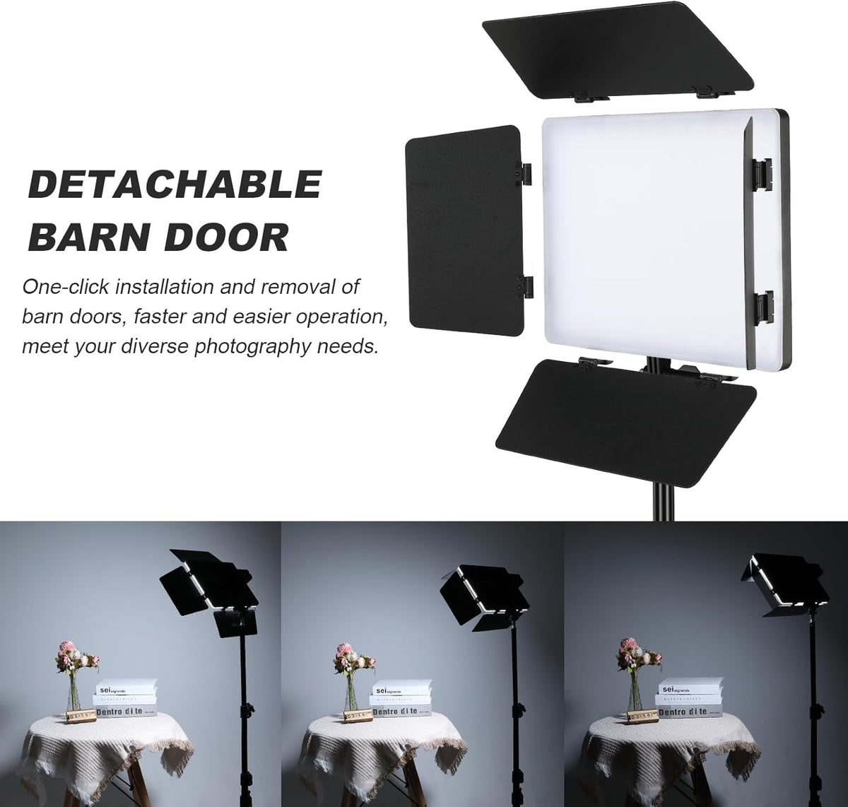 Soonpho Set van 2 LED foto-videolampen paneel met barn doors 2800-6500K dimbaar 20W licht fotografie studio videoverlichting met 1,6m statief en mobiele telefoon houder voor video YouTube live