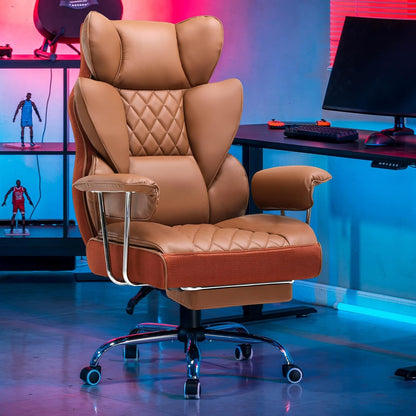 GTPLAYER Ergonomic Gaming Chair, Adjustable Gaming Chair, Office Chair with Footrest, Adjustable Backrest for Work and Play Leatherette, Brown - QUORE