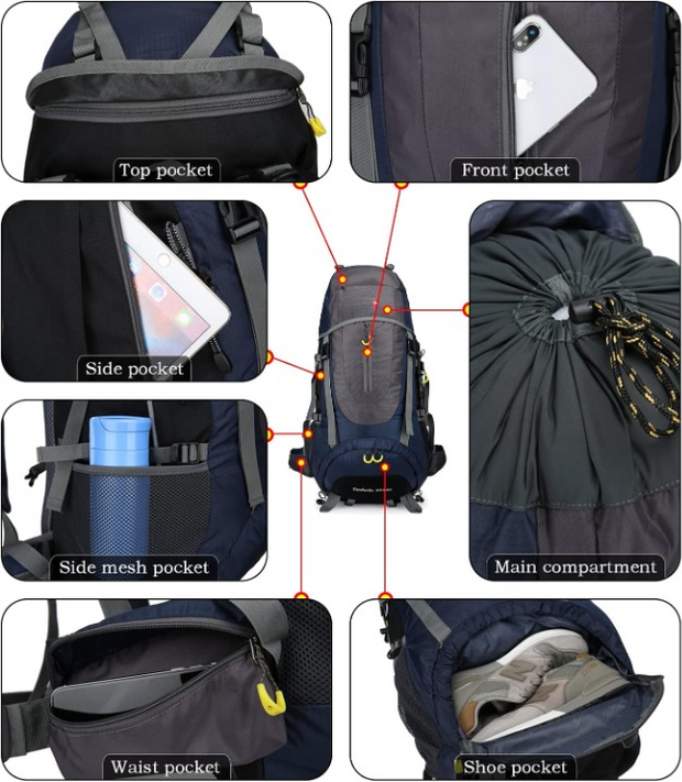 Wandelrugzak - Kampeertas - Trekking rugzak - Camping Essentials Tas - 70L - Lichtgewicht - Waterdichte - Nylon - Donkerblauw