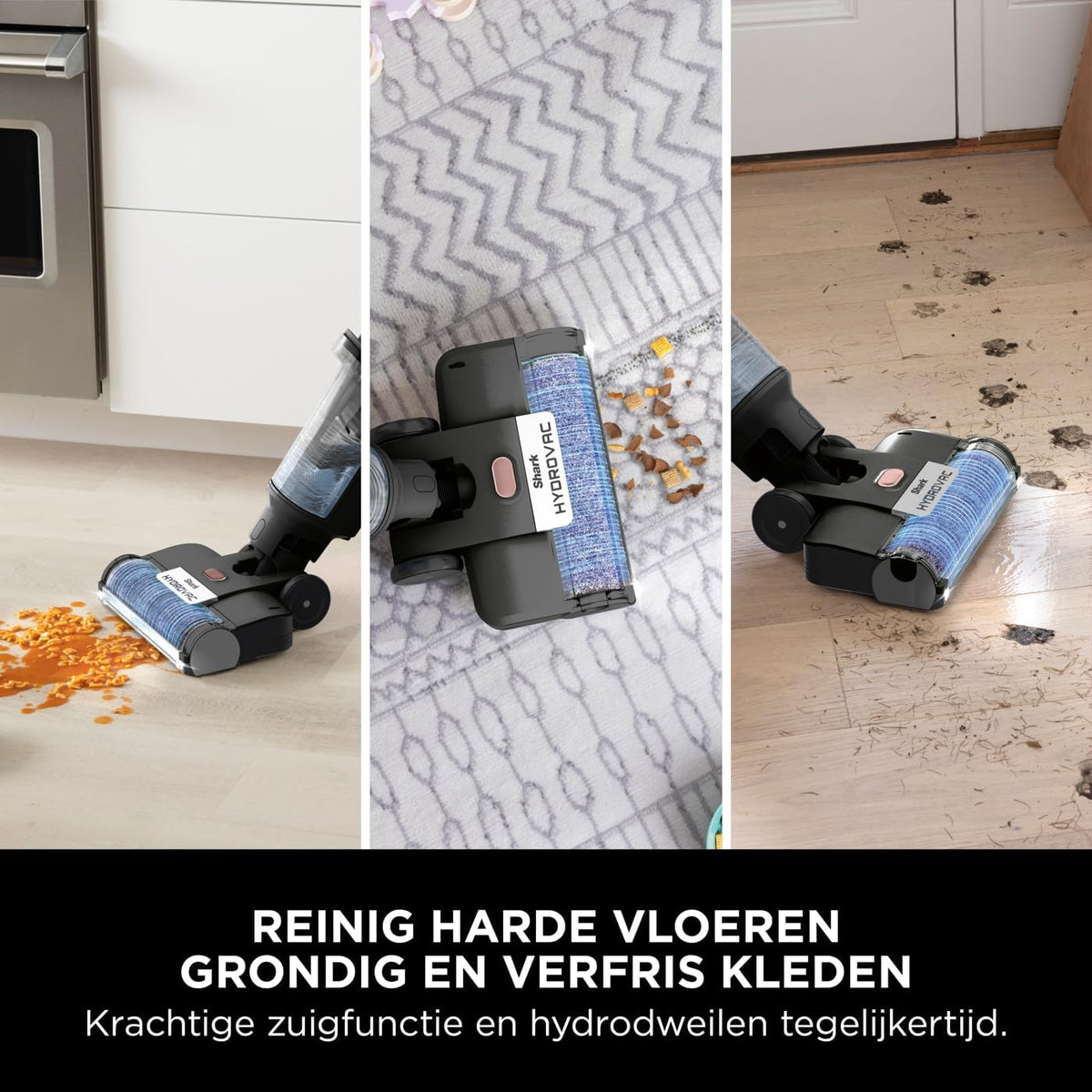 Shark HydroVac Draadloze Vloerreiniger met Antimicrobiële Borstelrol & Geur-Neutraliserende Multi-Oppervlakte Oplossing, Zelfreinigend, Zuigt & Dweilt Natte & Droge Vlekken, Grijs WD210EU