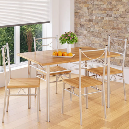 Eethoek – Eettafel Set – Eetkamermeubel – Keukenmeubel – Stoelenset – Compact Formaat – Stevig Gepoedercoat Metaal – MDF Beukenlook