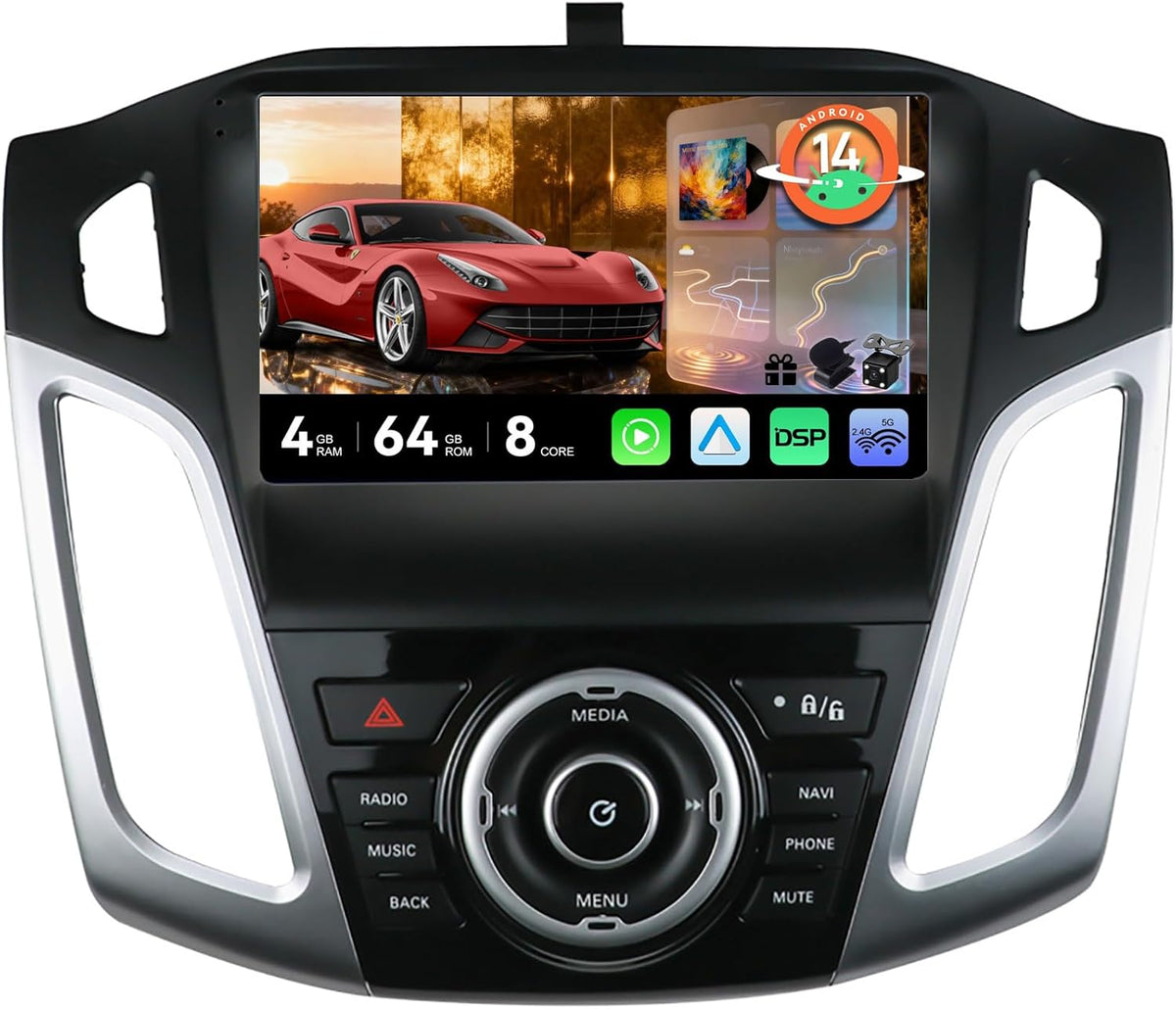 MSD Autoradio Voor Ford Focus (2012-2017) | Android 14 GPS Navigation Radio | 4G+64G | CarPlay Android Auto Stuurwiel DAB 4G Dual-Band WiFi DSP Bluetooth 360-CAM | Camera | 2 Din 9 Inch