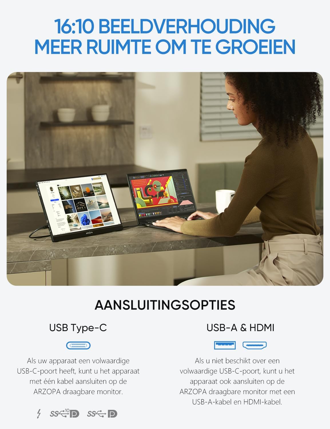 ARZOPA 2.5K Portable Monitor 16 Inch - 2560x1600 QHD, HDR 10-bit, 16:10 IPS - USB-C and HDMI Connection, Eye Protection - External Monitor for Laptop, Mac, PC, Phone, PS4/5, Xbox, Switch - Z1RC - QUORE