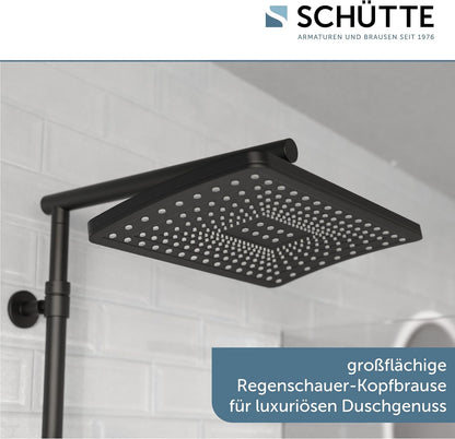 SCHÜTTE Trendto 60170 Douchesysteem met thermostaat, doucheset met grote regendouche (32 x 20 cm) en verstelbare handdouche, doucheset met douchestang, douchezuil, douchepaneel, zwart