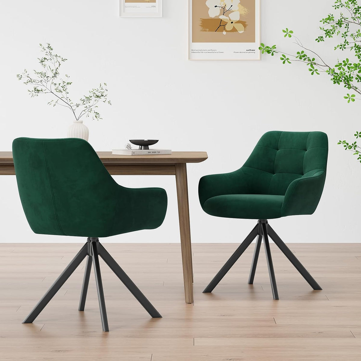 COLAMY Draaibare eetkamerstoelen, set van 2, eetkamerstoelen, draaibaar, met armleuning, draaibare armleuning, met rugleuning, voor eetkamer, stoelen van zachte poolstof met metalen frame voor keuken