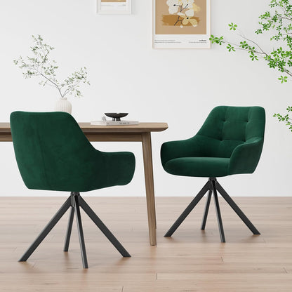 COLAMY Draaibare eetkamerstoelen, set van 2, eetkamerstoelen, draaibaar, met armleuning, draaibare armleuning, met rugleuning, voor eetkamer, stoelen van zachte poolstof met metalen frame voor keuken