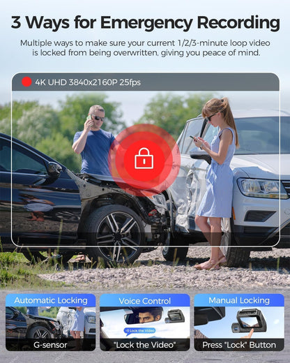 Dashcam Voor En Achter – Autocamera, Dashboardcamera, Mini Dashcam, Verborgen Dashcam – 4K Voor + 1080p Achter – 24 Uur Buffer Parkeermodus