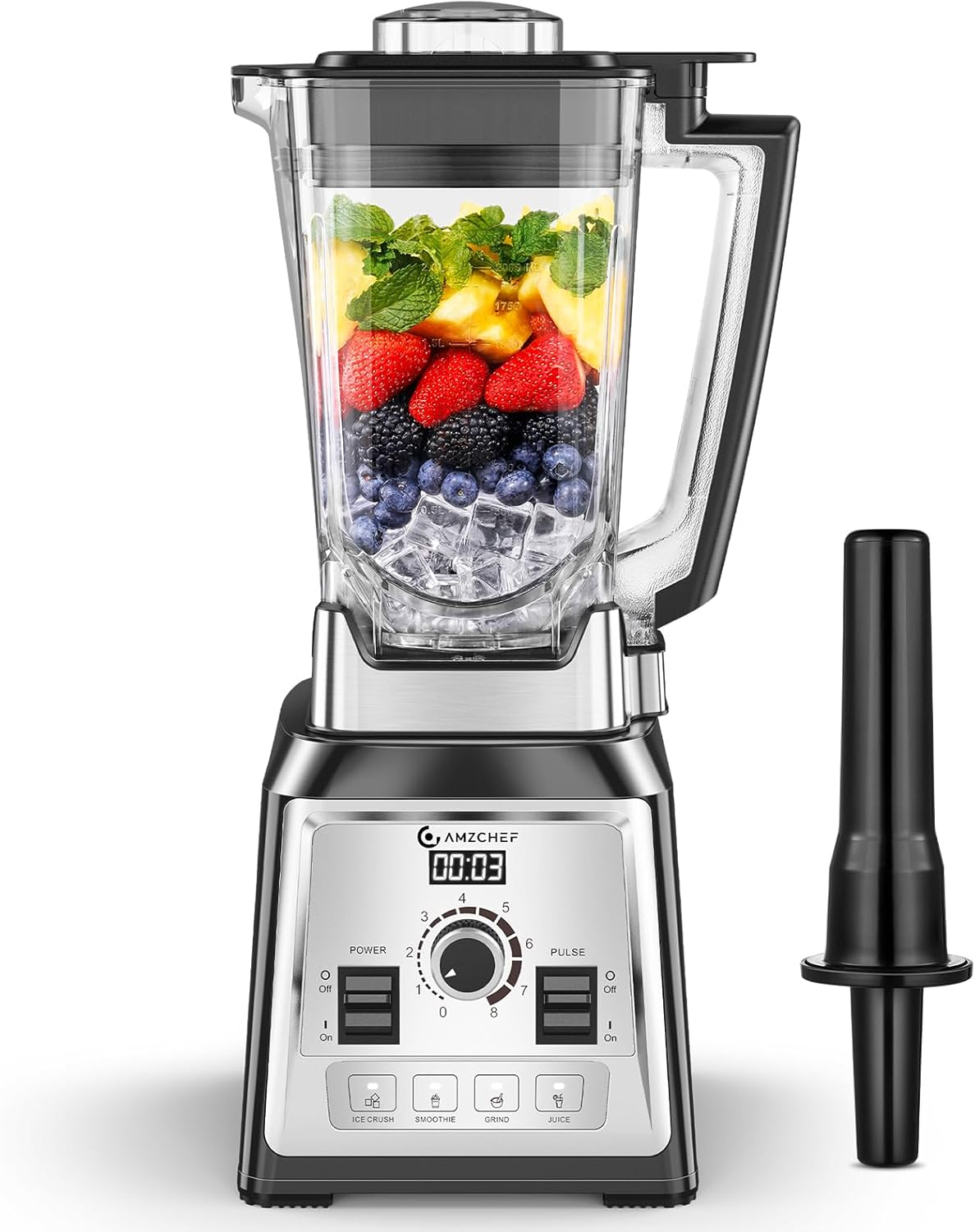 AMZCHEF Blender, 2000 watt, 2 liter, krachtige blender, blender met 8 instelbare snelheden en 4 voorprogramma's voor crushed ijs, smoothiemaker, grind mixer, BPA-vrij