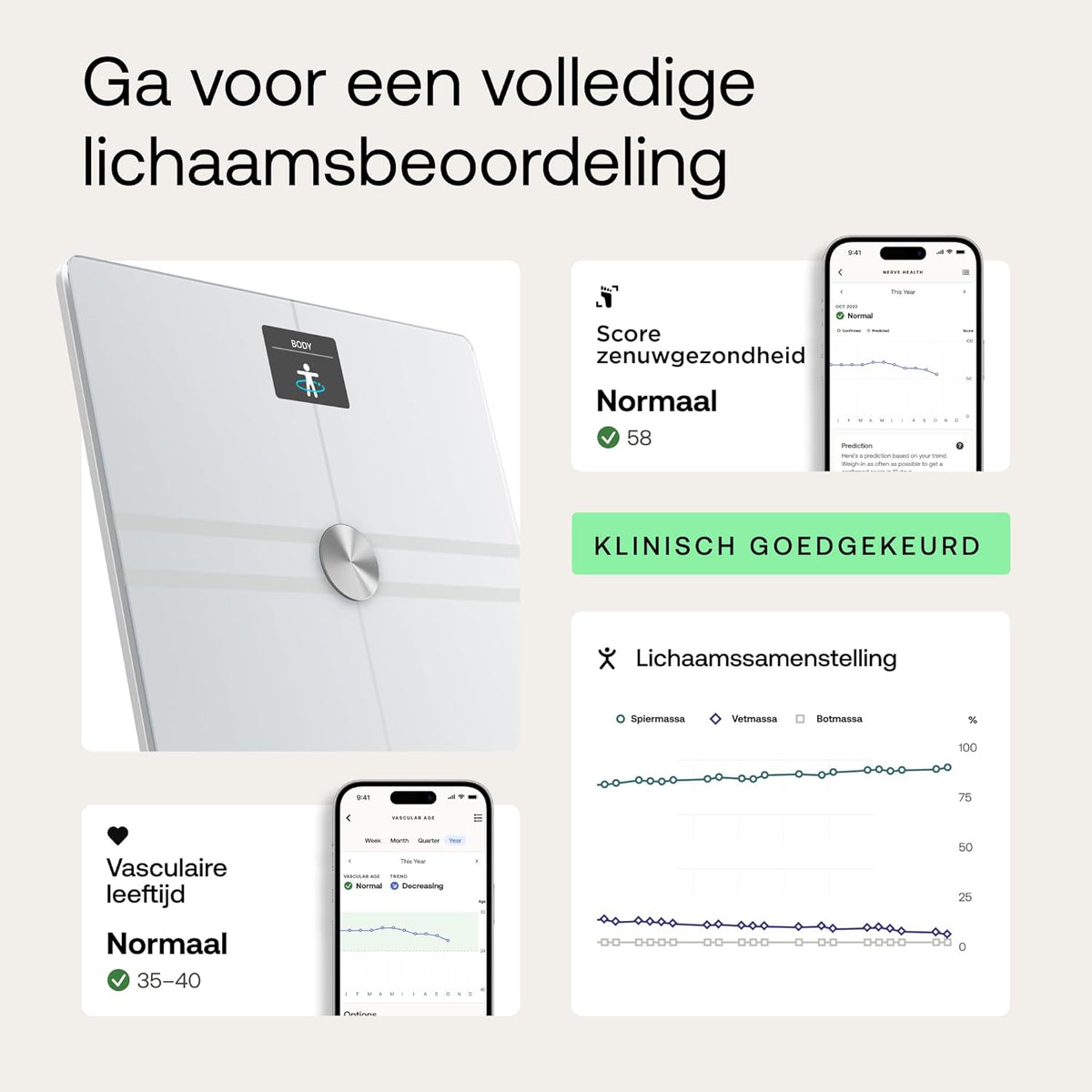 Withings Body Comp – Slimme wifi-weegschaal met functie voor complete lichaamsanalyse, wit