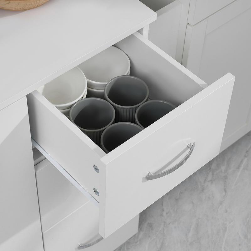 Kitchen cabinet, buffet, 3 drawers, 3 shelves, plenty of storage space, 89 x 39.5 x 168cm, white, Home Organization, Pantry Storage, Sleek Design, Contemporary Furniture, Sturdy Shelves, Solid Wood Furniture, Multifunctional