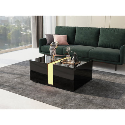 Salontafel – Koffietafel – Woonkamertafel – Bijzettafel – Tafel – Uitschuifbaar – Met Verborgen Opbergruimte – Zwart Metalen Frame – Compact 73x60x34 cm