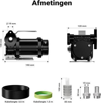 Wiltec brandstof hevelpomp 12 V, 180 W brandstofpomp 40 l/min, overhevelingspomp voor diesel/benzine, transferpomp 4200 rpm