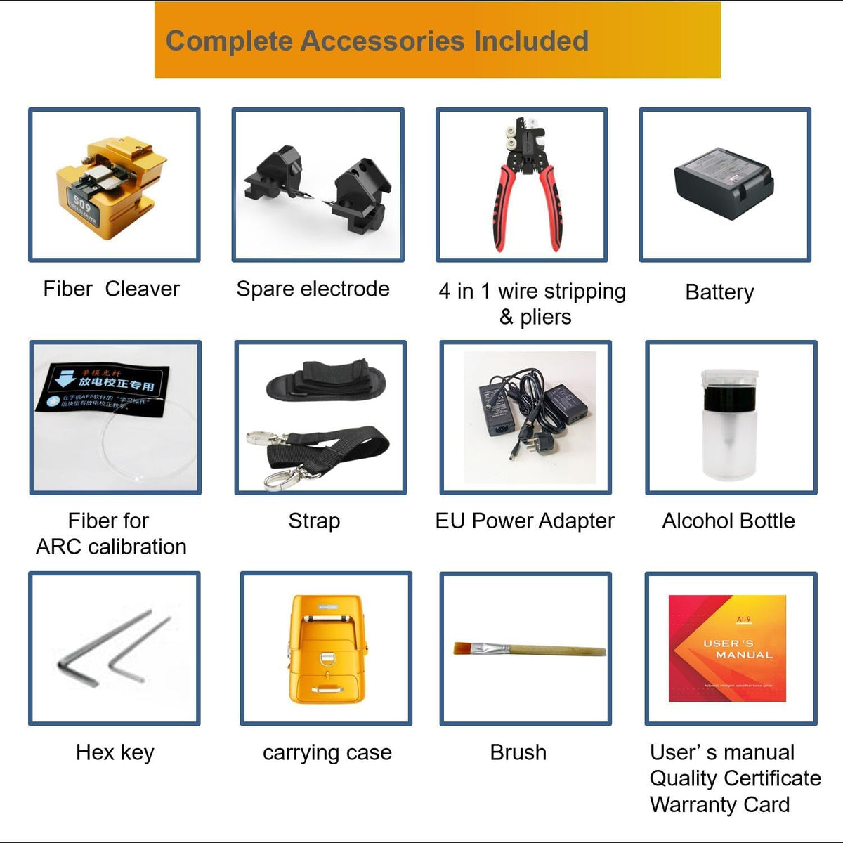 Fusion Splicer AI-9 Core Alignment 5 seconden splicing 15 seconden verwarming, automatisch fusie splicer glasvezel met instructievideo's voor FTTH en kabelsplitsingsprojecten