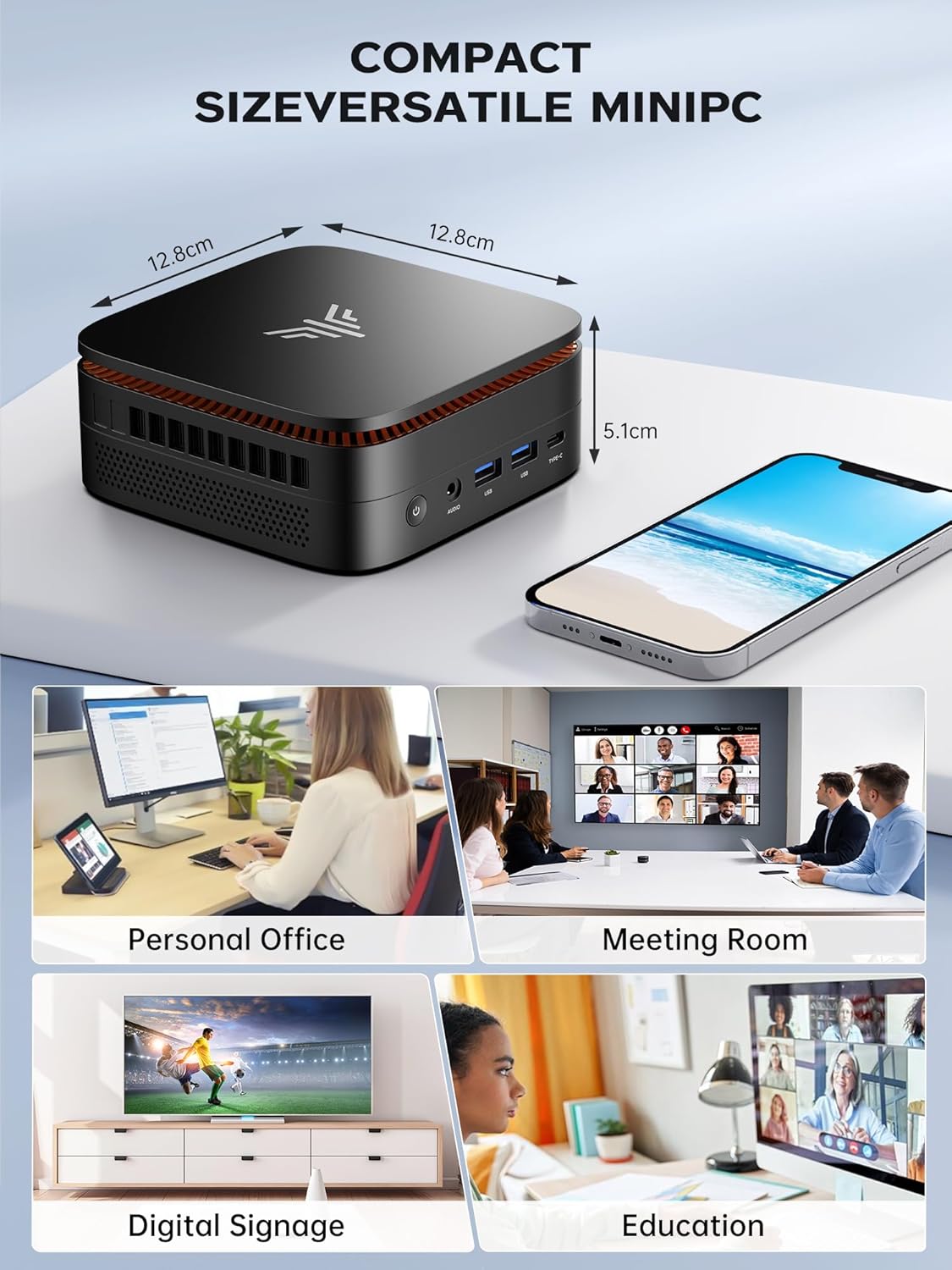 ACEMAGICIAN Mini PC, AMD Ryzen 4300U tot 3,7 GHz, 16 GB DDR4 256 GB M.2 SSD Micro Desktop, 4K UHD HDMI + DP+Type-C, WLAN, Bluetooth 4.2, Gigabit Ethernet, mini-computer