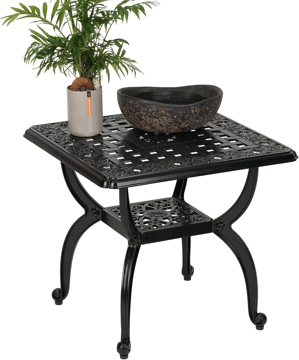 JARDIN DE CENTENNIAL Cast Aluminium Outdoor Side Table, Anti-Rust, Outdoor End Table, Patio, Coffee Bistro Table for Indoor, Garden, Porch, Balcony (Square Black) - QUORE