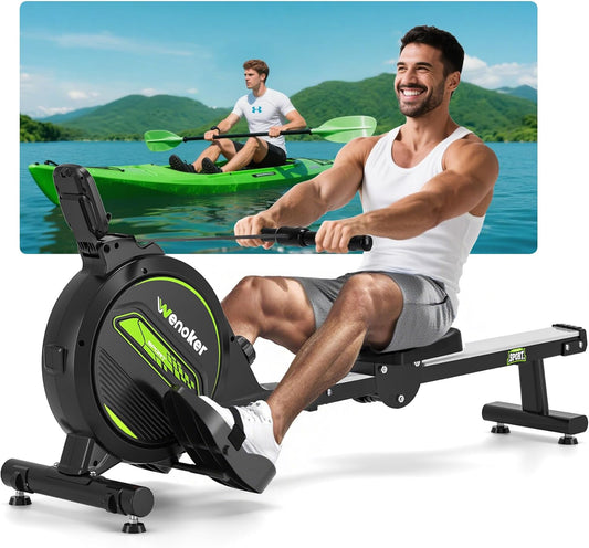 Wenoker Magnetic Rower Foldable for Home Load Capacity 160 kg Silent Smooth with Tablet Holder for LCD Display and Comfortable Seat Cushion - QUORE