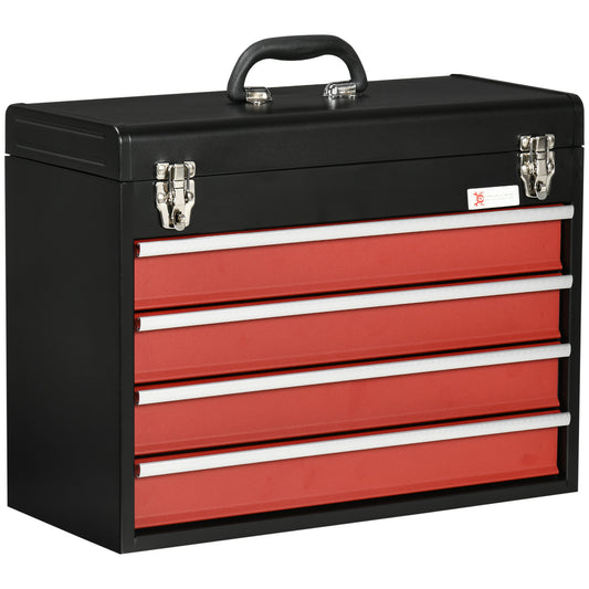 Metal Gereedschapskist – Toolbox – Opbergbox – Werkplaatskist – Toolbox Met Lade – Zwart Stalen Materiaal – 4 Laden + Bovenschaal – Compact 51x22x39,5 cm