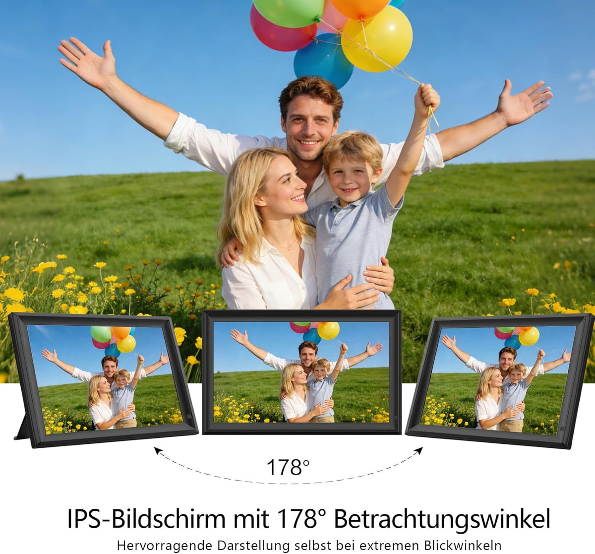 Frameo Digitale fotolijst, 32 GB, 32 GB, wifi, 32 GB, touchscreen, auto-rotatie, wandmontage, foto's/video's direct delen via FRAMEO app
