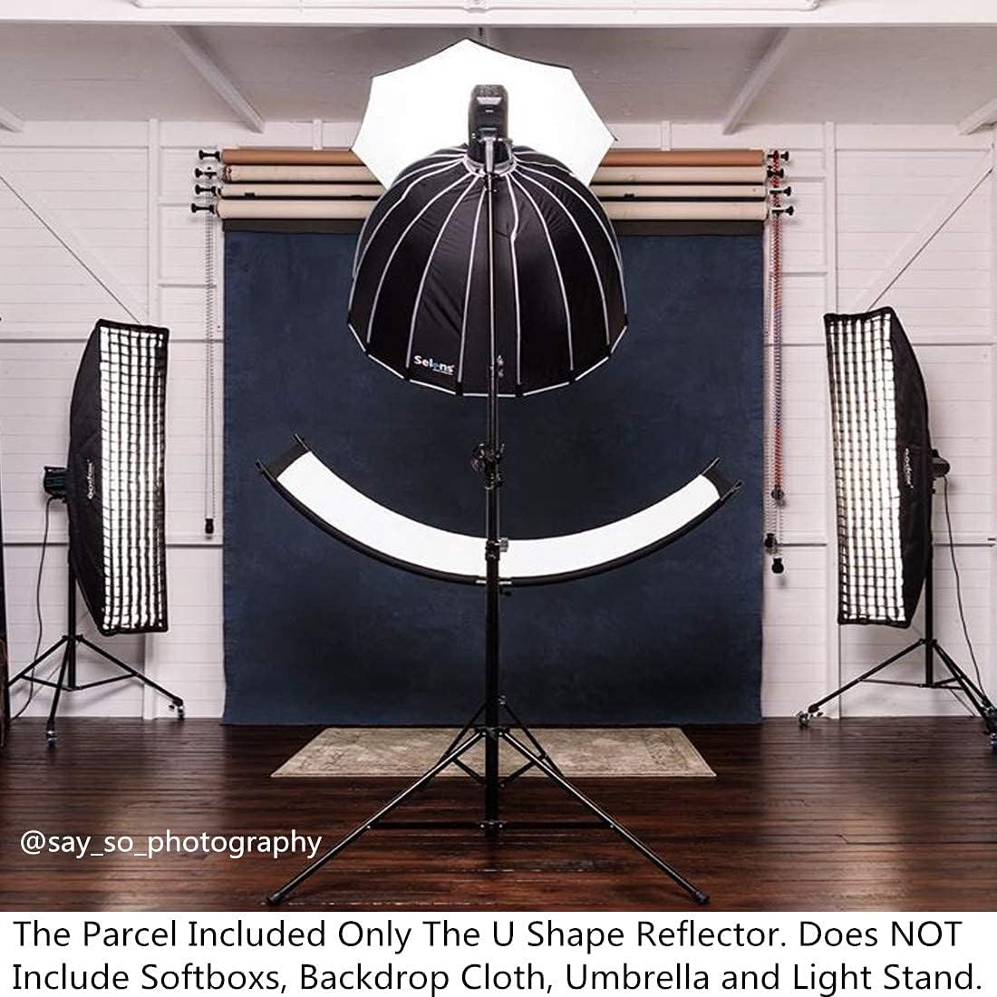 Selens 4-in-1 reflector, 60 x 180 cm, U-vorm, gebogen reflectoren, instelbare lichtdiffuser, met zwart/wit/goud/zilveren reflectors, draagtas voor fotografie, fotostudio, portret, catch light