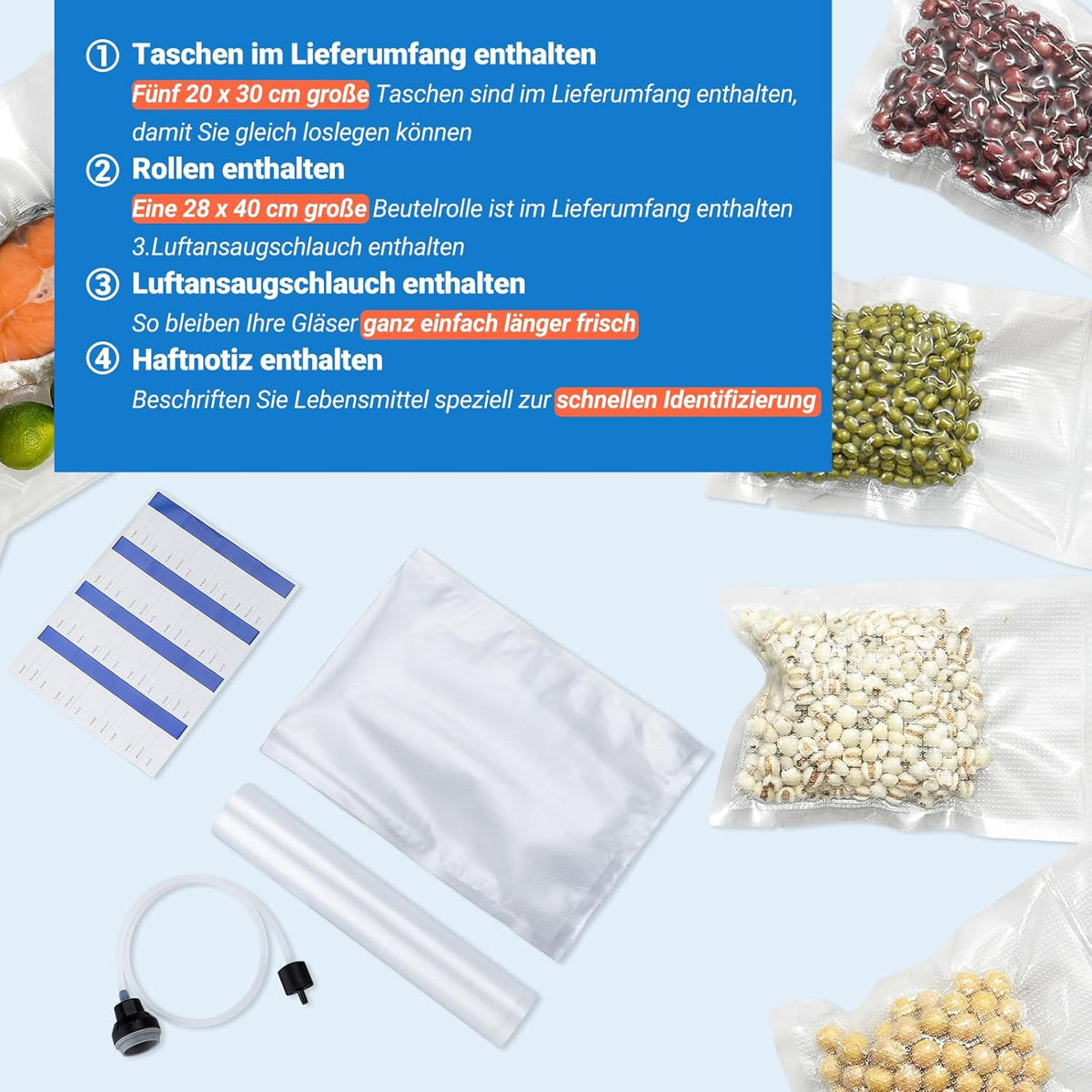 INKBIRD Vacuümmachine, folielasapparaten voor levensmiddelen met droog-/nat-/vloeistofmodus, dubbele pomp, 20 l/min, geluidsarm, geïntegreerde snijder, rollen en zak inbegrepen