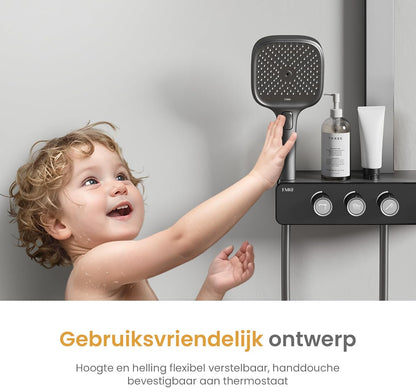 Regendouche – Doucheset – Douchekolom – Douchekraan – Handdouche – Thermostatisch – Grote 36x24 cm Regendouche – Mat Antraciet Design