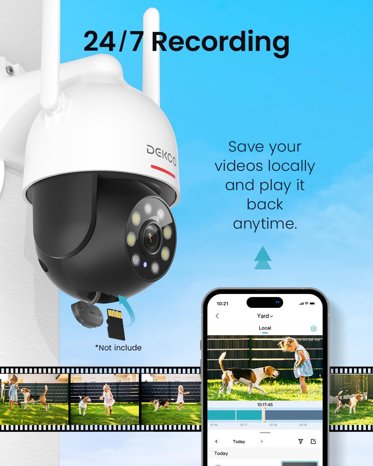 DEKCO 2K bewakingscamera wifi voor buiten, 360° PTZ bewakingscamera, bewegingsdetectie, nachtzicht in kleur, onmiddellijke waarschuwing, bidirectionele audio, waterdicht IP66, 2 stuks