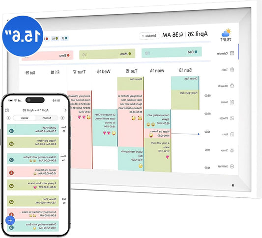 Digitale Kalender – Familieplanner – Slimme Agenda – Elektronische Planner – Wandkalender – 15,6 Inch Touchscreen – Full HD 1920x1080 – 64 GB Opslag