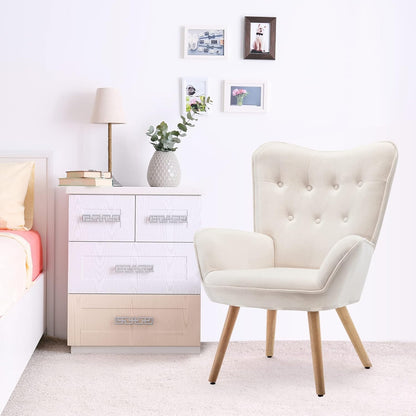 HollyHOME Comfortable Armchair with Footstool Coffee Chair Velvet Accent Chairs Cozy Relaxing Chairs Reading Chair Bedroom, Beige - QUORE
