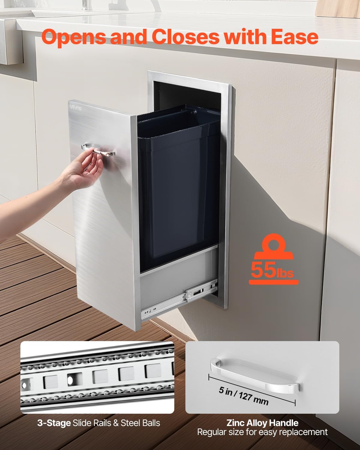 VEVOR Buitenkeuken prullenbak, 30 cm B x 49,8 cm D x 60 cm H Interieur Opslag, Multifunctionele Outdoor Keuken Laden Roestvrij Staal, 55 lbs Max Capaciteit per Niveau, voor Outdoor BBQ Eiland Keuken