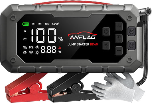 Jump Starter Power Pack met Luchtcompressor – Auto Accu Booster – Startbooster – Noodstarter – Powerbank – 7000A Starthulp voor 12V Voertuigen – Ingebouwde 160 PSI Compressor