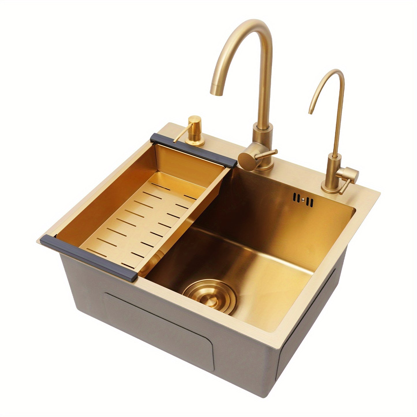 Gouden Keukenspoelbak – Spoelbak RVS – Keukenspoelbak Enkel – Ondermontage Spoelbak – Opbouwspoelbak – 50x45 cm Grootte – Anti-Corrosie Nano-Coating & Geluiddempend Matje