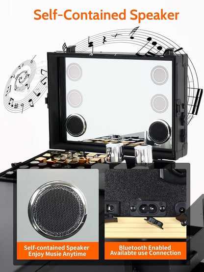 EBANKU Professionele manicuretafel, 360 graden rolfunctie, draagbare nageltafel, opvouwbare reis-nageltafel, professionele cosmeticatafel, nagelstation met lade/spiegel/bluetooth-speler, zwart