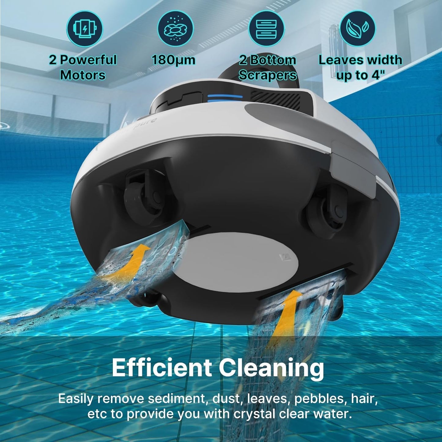 POOLPURE Piscina Zwembadrobot, 5000 mAh Pulizia Doppio motor, dubbele Hall-sensor, led-display, Parcheggio Automatico, IPX8 Impermeabile, draadloze zwembadstofzuiger