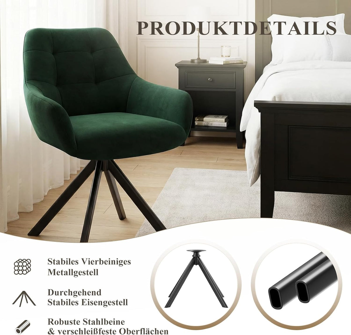 COLAMY Draaibare eetkamerstoelen, set van 2, eetkamerstoelen, draaibaar, met armleuning, draaibare armleuning, met rugleuning, voor eetkamer, stoelen van zachte poolstof met metalen frame voor keuken