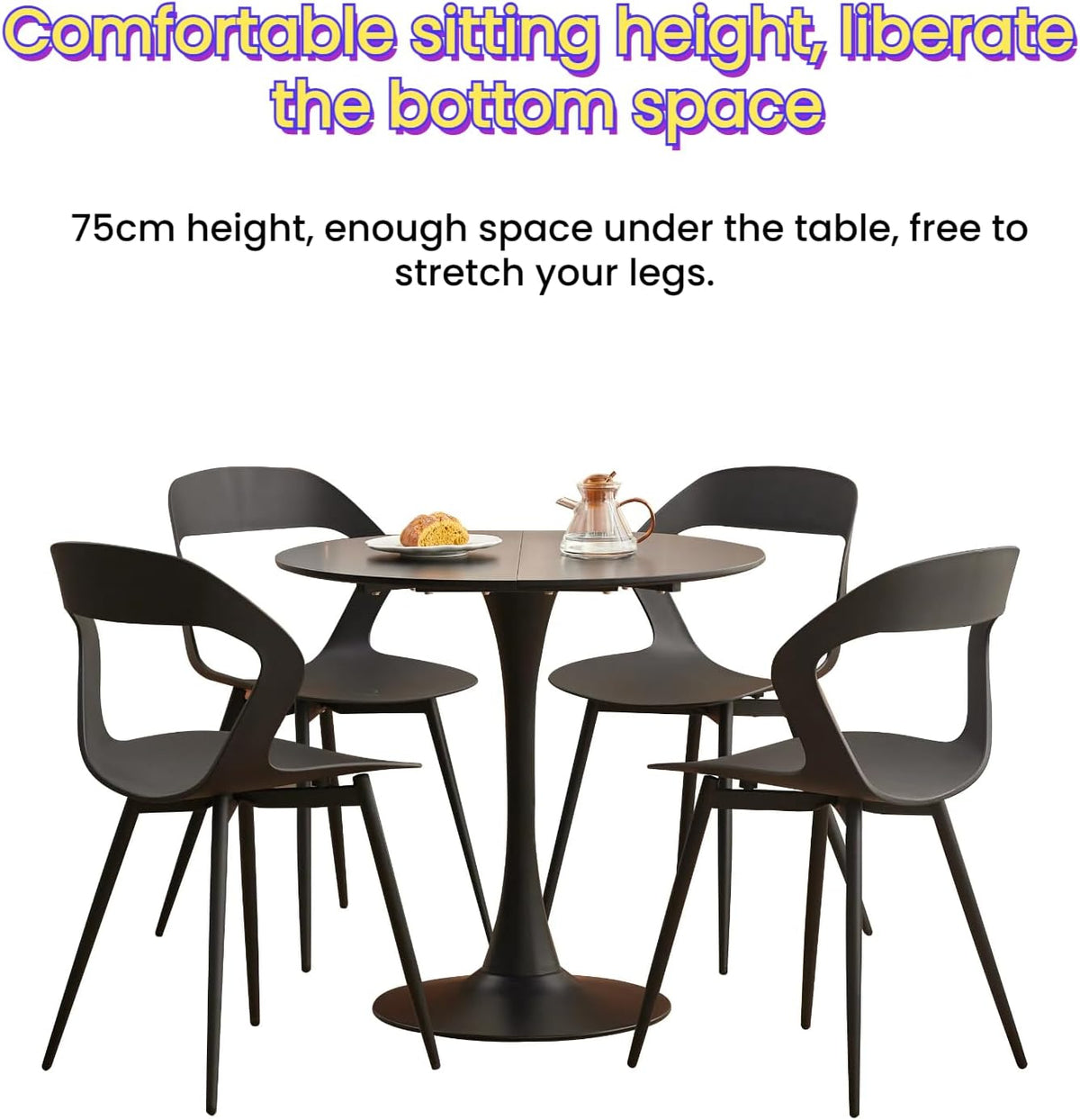 GrandCA HOME 80 cm, modern, ronde eettafel, geschikt voor 2-4 personen, keuken, woonkamer, eetkamer, zwart