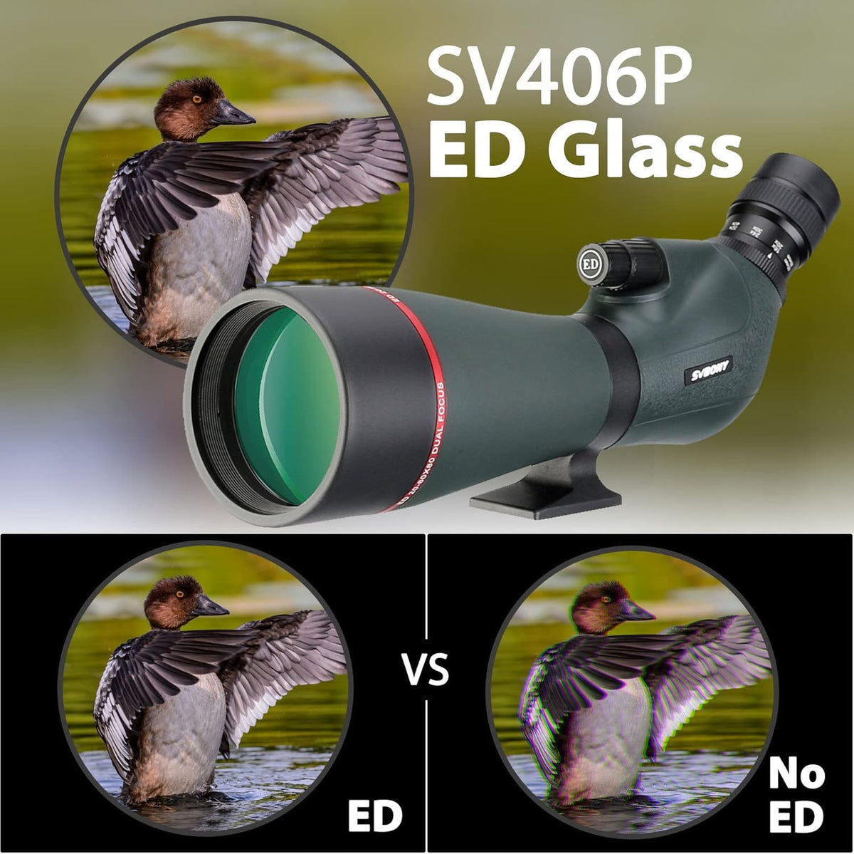 Svbony SV406P 80ED Spotting Scope met 2MP Wifi-Camera, Dubbele Focus, Vervangbaar 1,25-Inch Astronomie-Oculair, ED-Glas Bak4-Prisma FMC-Optica Waterdichte Spotting Scopes voor Vogels Kijken