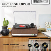 Platenspeler - Geïntegreerde Luidsprekers - Vintage Fonograaf - met Bluetooth-Riemaandrijving - 3 snelheden - voor Muziekgenot - Woondecoratie - Hout - Walnoot