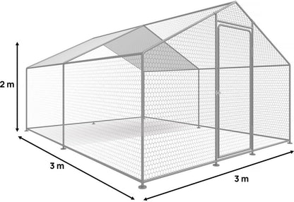 Kippenren – Pluimveetren – Kippenhok – Vogelschutting – Buitenren – Gegalvaniseerd Staal – 9 m² Veilig Oppervlak - QUORE